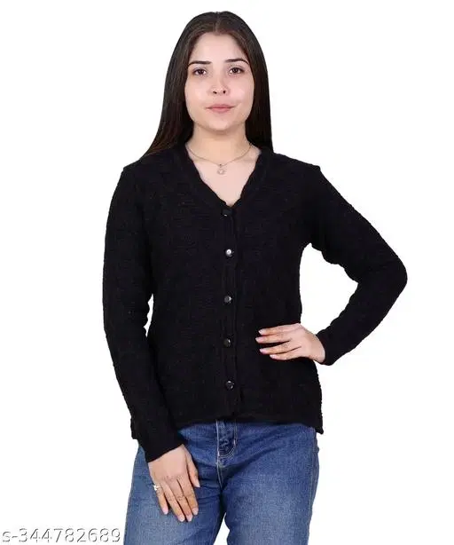 Acrylic Solid Sweater for Women (Black, XL)
