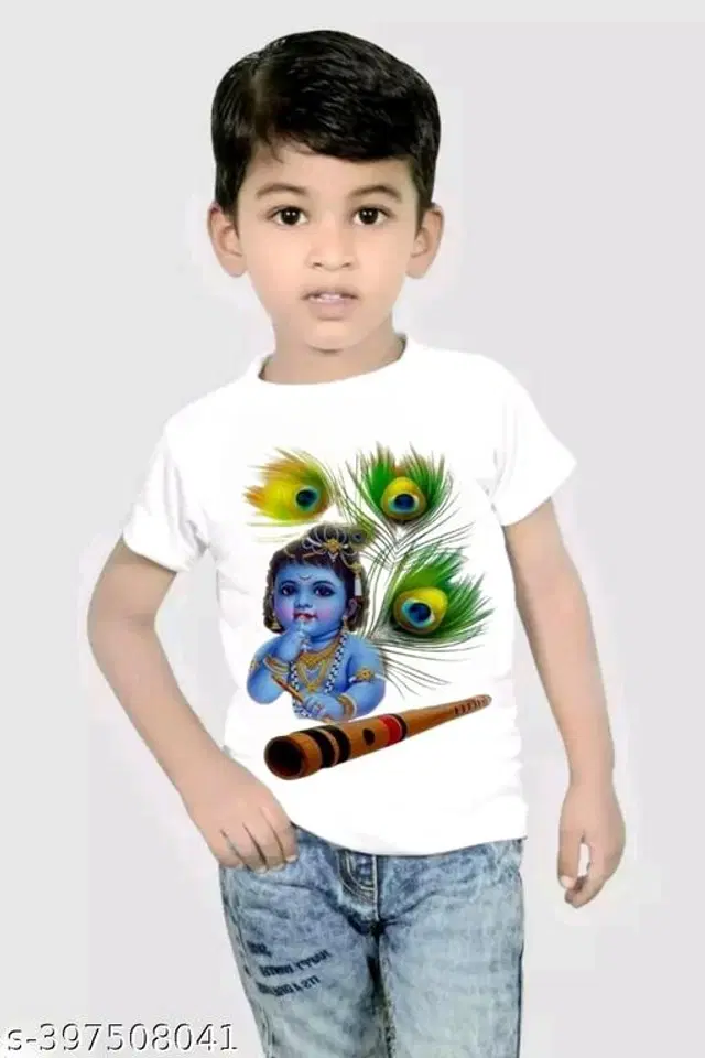 Polycotton Round Neck T-Shirt for Boys (White, 0-1 Years)