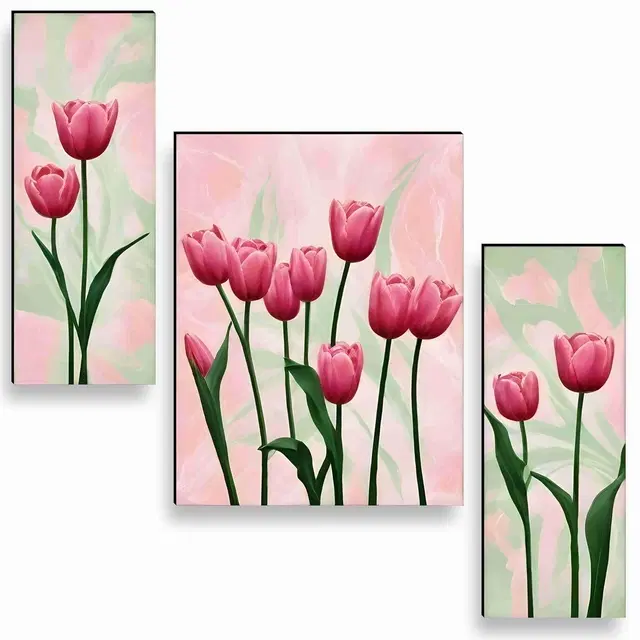 Akarts Pink Floral MDF painting set of 3 15x18in