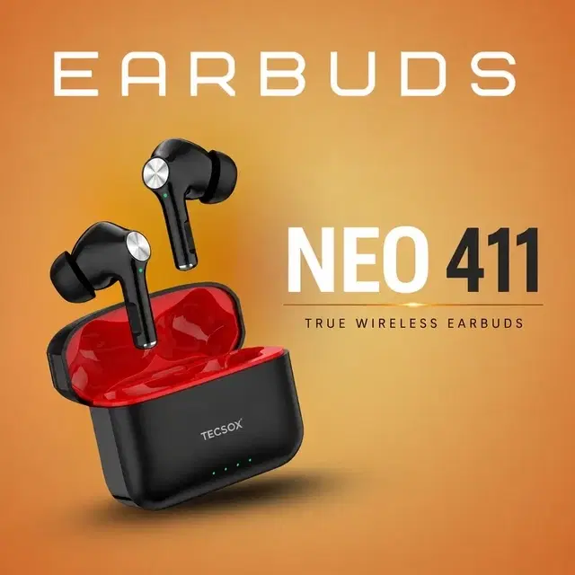 TecSox Neo411 | Wireless Earbud With 10 mm Deep Bass Driver & Comfortable Fit | IPX 4 Water Resistant | 30-Hour Playtime
