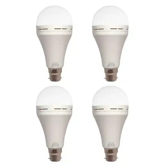 Rechargeable Emergency LED Bulb, Pack of 4, White, 12 W