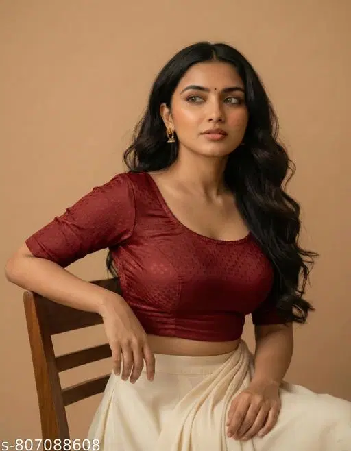 Lycra Ready Made Blouse for Women, Maroon (32)