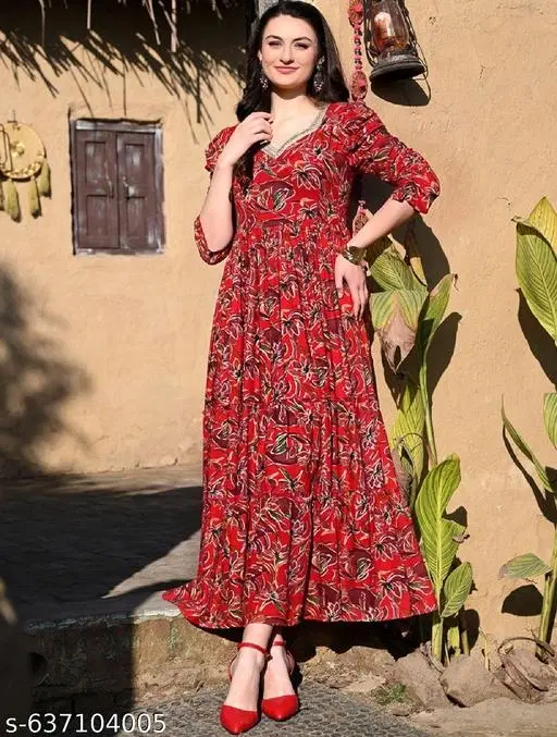 Viscose Rayon Kurti for Women, Red (XS)