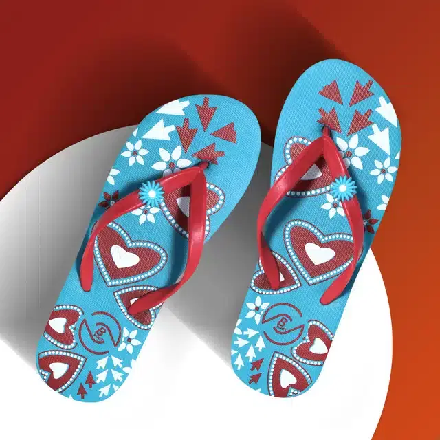 Flip Flops for Women (Blue & Red, 5)