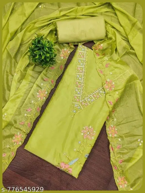Embroidered Patiala Suits for Women (Green, 5.85 meter (S)) (6.85 meter (3XL)