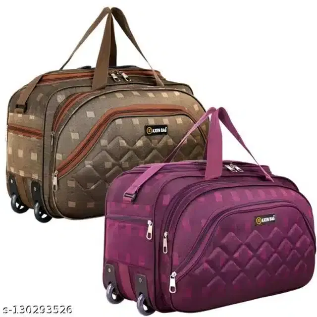 Polyester Trolley Duffel Bag for Men & Women, Brown & Purple, Pack of 2