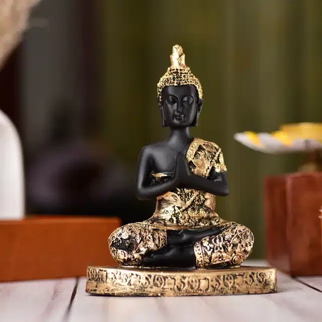 Lord Buddha Showpiece, Black & Gold, 7 inches