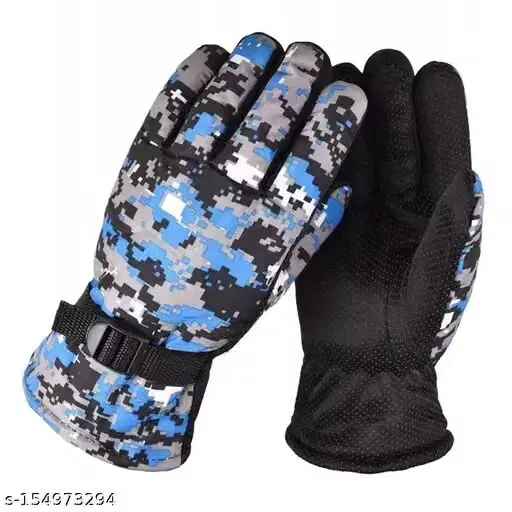 Gloves for Men (Blue & Black, Free Size)