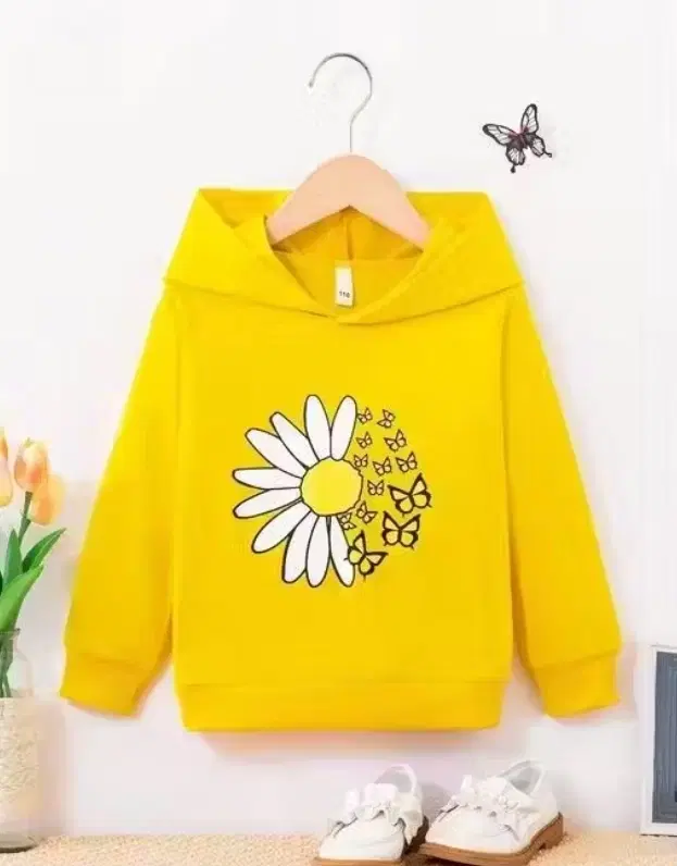 Light Fleece Printed Hoodie for Kids, Yellow (6-8 Years)