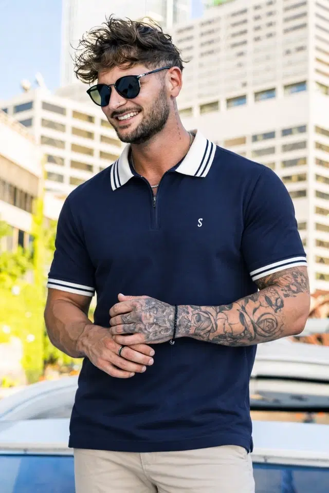 Cotton Blend Solid T-Shirt for Men, Navy Blue (M)