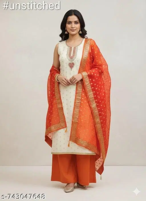 Embroidered Palazzo Suit Set (Multicolor, 6.45 meter (XL)) for Women (Multicolor, Un Stitched)