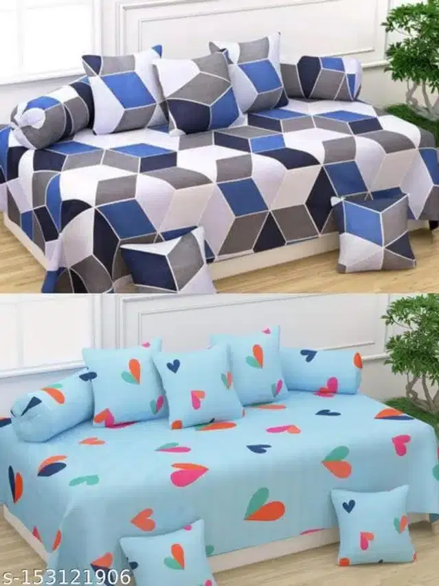 Polycotton Diwan Cover Set, Multicolor, Combo of 2