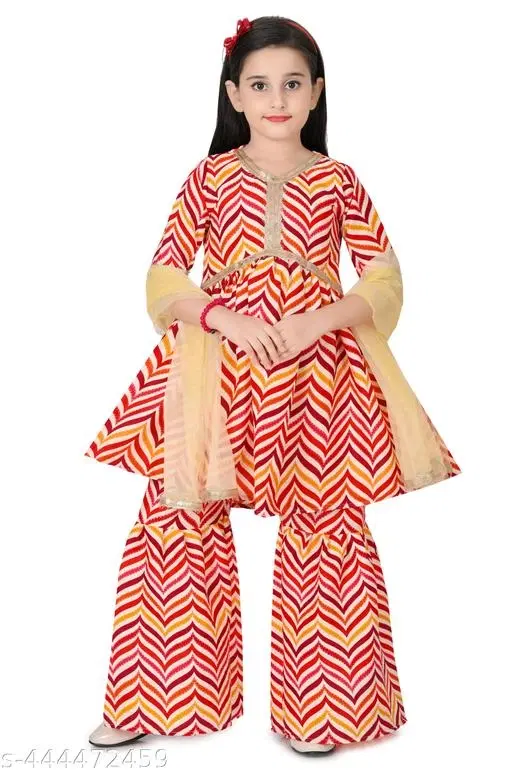 Poly Silk Kurta Set for Girls (Red, 5-6 Years)
