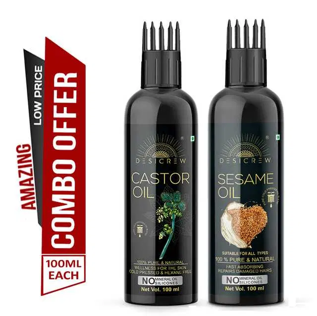 Desi Crew Cold Pressed Pure Castor Oil & Sesame Oil, Pack Of 2, 100 ml, KGE-152