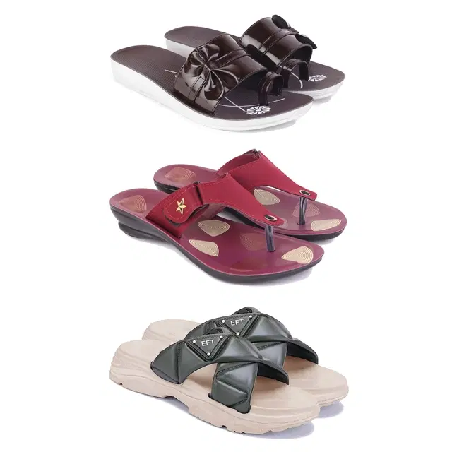 Combo of Flats with Sandals for Women, Set of 3 (Multicolor, 5)