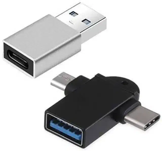 Type C & Micro OTG Male to USB A 3.0 Female Data Transfer & USB-C Female to USB-A Male Adapter, Set of 2, Black & Silver