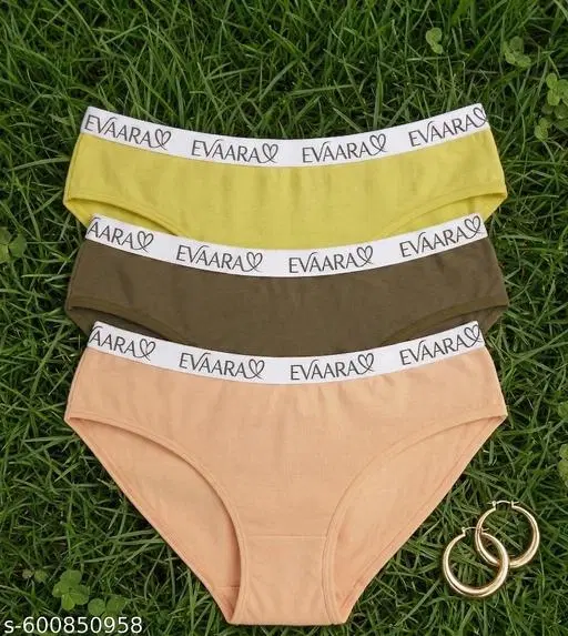 Evaara Cotton Hipster Panties for Women, Pack of 3 (Olive, 28)