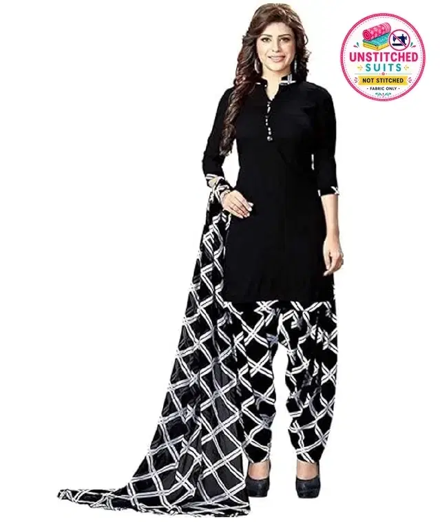 Crepe Printed Unstitched Suit with Dupatta for Women, Black