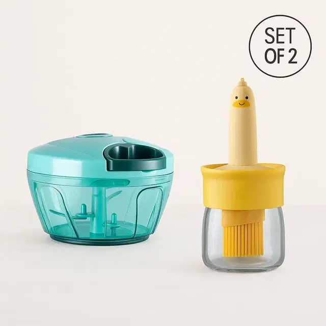 2 in 1 Oil Dispenser and Manual Chopper 450ml Combo Set