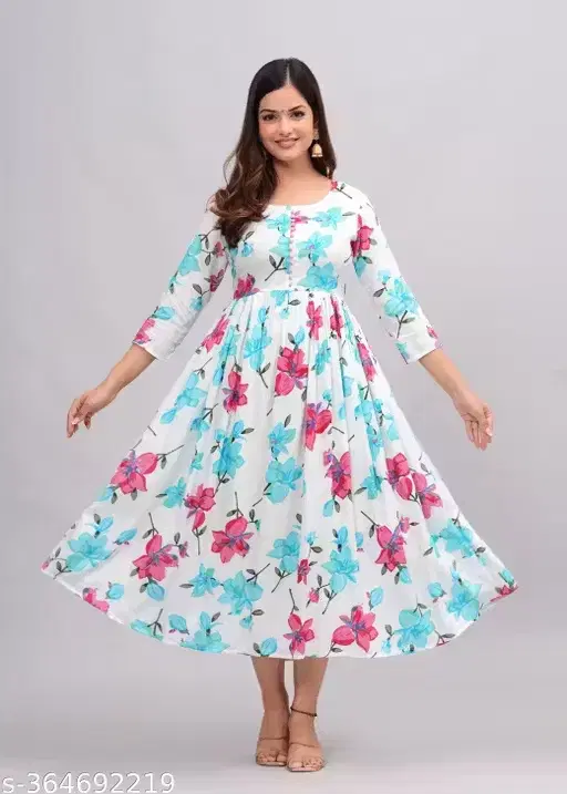 Printed Crepe Kurtis for Women, White (XL)