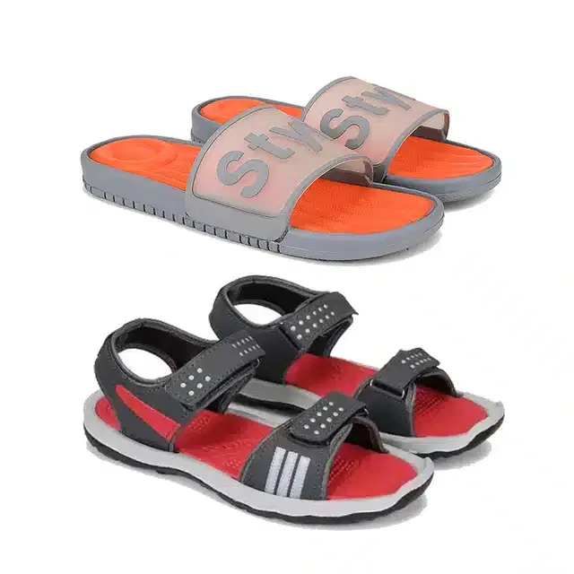 Combo of Flip Flops & Sandals for Men, Pack of 2 (Multicolour, 7)
