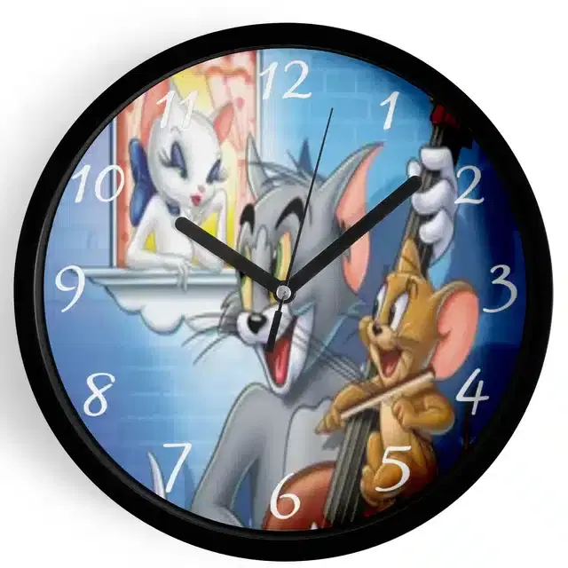 Analog Tom & Jerry Wall Clock for Home, Black, 7 Inches