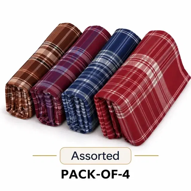 Cotton Blend Hankey For Men ,Assorted Colour , Pack of 4