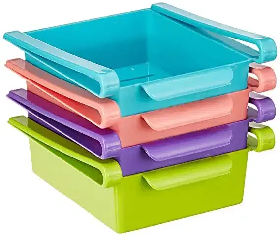 Refrigerator Storage Basket, Fridge Rack, Sliding Vegetable Organizer Tray Box, Pack of 4, Me-24