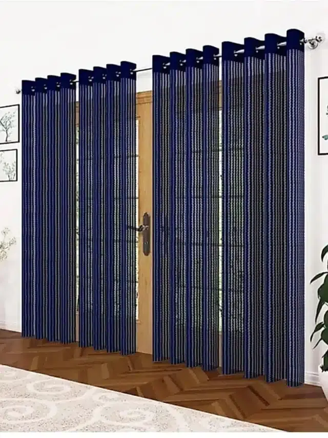 Semi Transparent Net Door Curtains, Pack of 2, Dark Blue, 7 feet