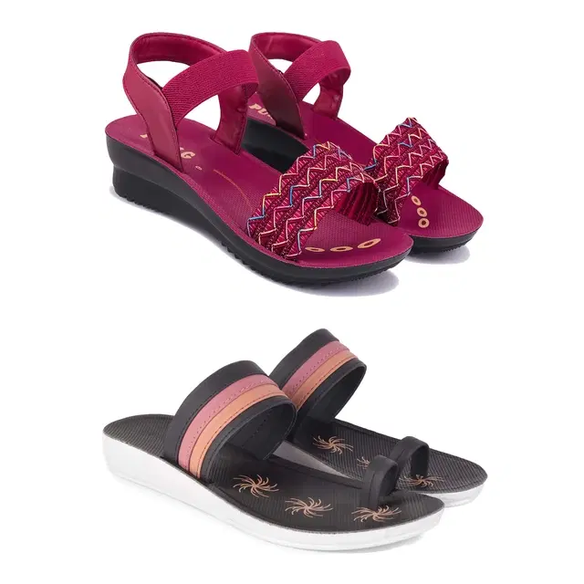 Combo of Flats with Sandals for Women, Set of 2 (Multicolor, 8)
