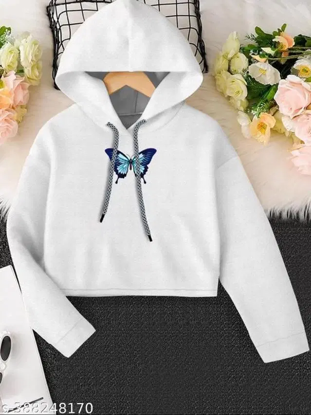 Cotton Blend Hoodie for Girls (White, 9-10 Years)