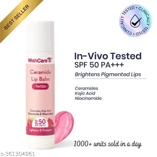 WishCare Tinted Ceramide Lip Balm With Spf50 Pa+++ Kojic Acid & Niacinamide For Lip Lightening, Sun Protection & Long Lasting Hydration 5 g