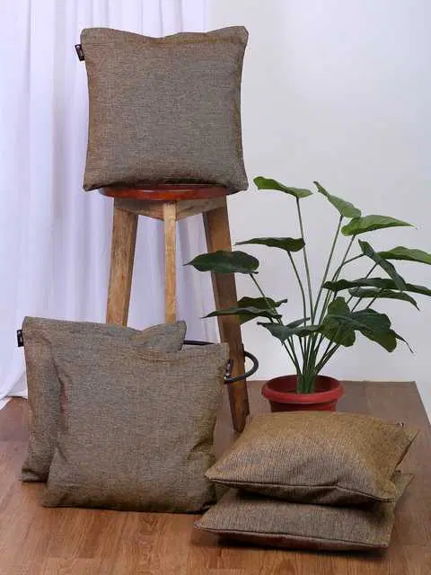 Klotthe Self Design Cotton Blend Cushion Covers, Brown, 30X30 Cm, Set of 5, K-26