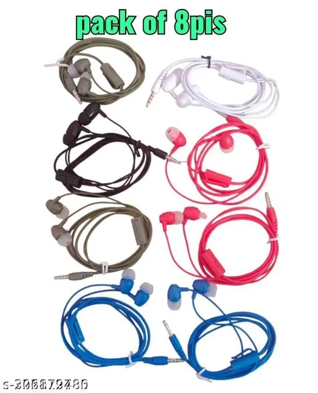Premium 3.5 mm Jack Wired Earphones, Multicolor, Pack of 8