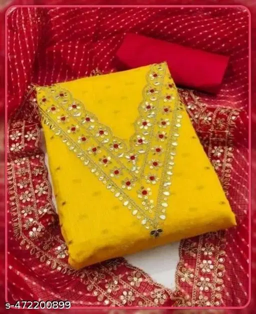 Chanderi Silk Punjabi Suits for Women (Yellow, Un Stitched)