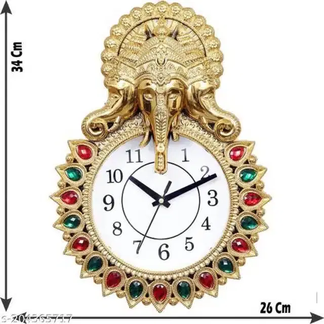 Analog Wall Clock, Gold, 33x24 cm