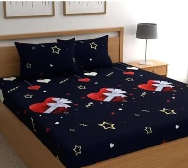 Polycotton Double Bedsheet with 2 Pillow Cover, Multicolor, 90x90 inches