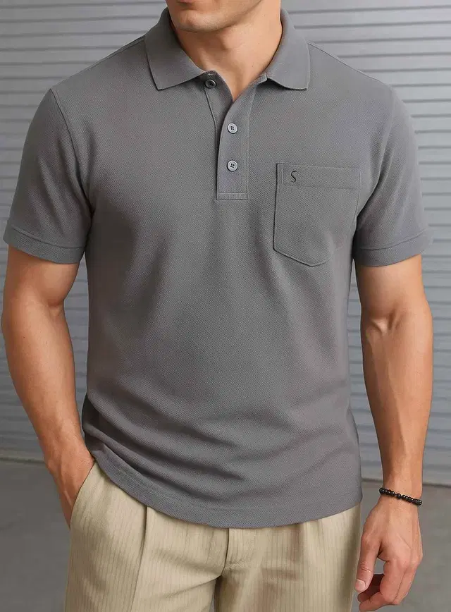 Cotton Blend Solid T-Shirt for Men, Grey (M)