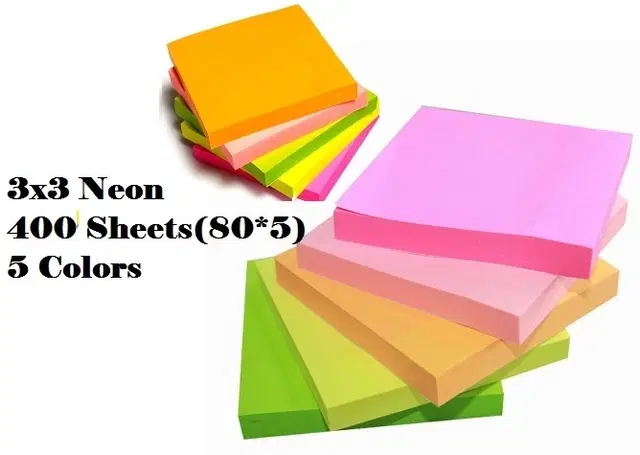 Paper Neon 80 Pcs Sticky Notes, Multicolor, 3x3 inches, Pack of 5