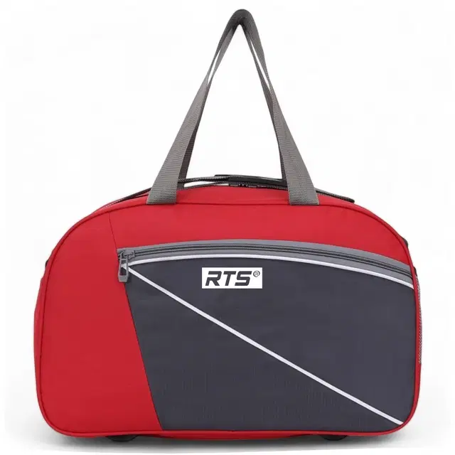 Polyester Durable Adjustable Strap Travel Duffel Bag, Red & Grey, 20x12x9.5 inches, 40 L