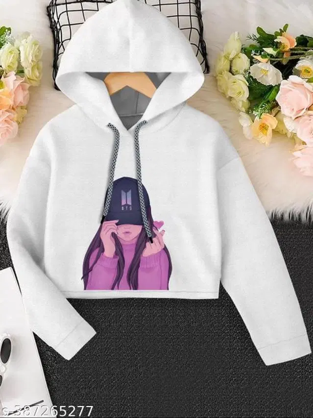 Cotton Blend Hoodie for Girls (White, 9-10 Years)