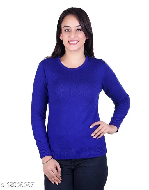 Acrylic Solid Sweater for Women (Blue, XL)