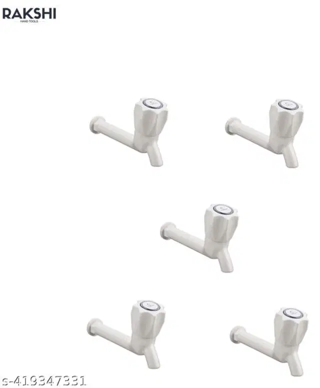 Plastic Long Bib Cock Tap, White, Pack of 5