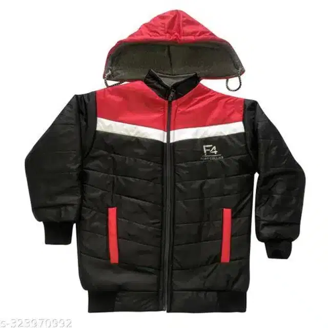 Nylon Full Sleeves Hooded Jacket for Girls (Red & Black, 0-3 Months)