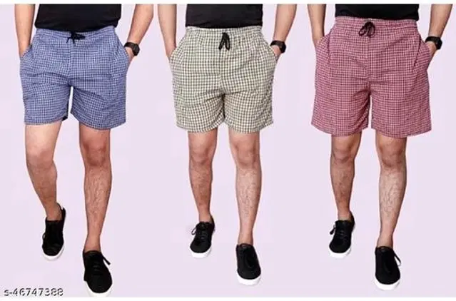 Cotton Blend Shorts for Mens, Pack of 3 (Multicolor, 28)