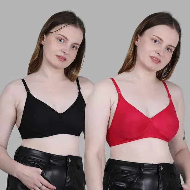 Cotton Solid Non Padded Bra for Women, Multicolour, Pack of 2 (32B)