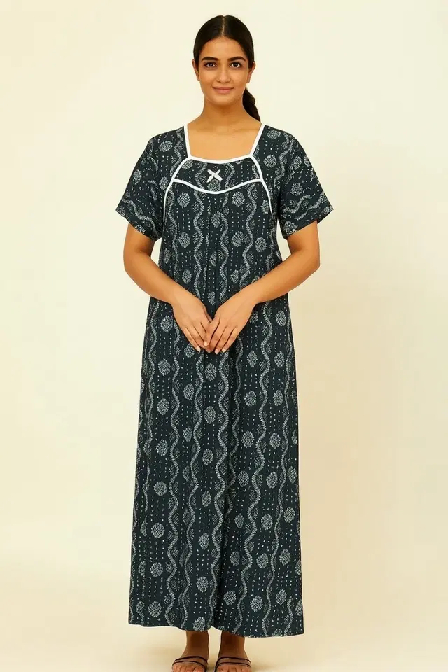 Women's Blue Sleepwear Bandhani Print AOP Nighty Pack of 1 (XXL)