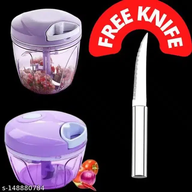 Plastic Manual Vegetables Choppers with Kitchen Knife, Multicolor, Set of 3