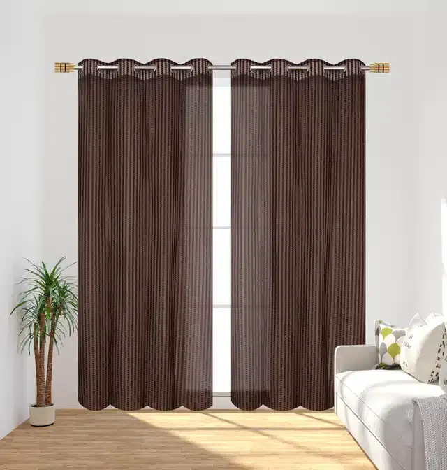 Polyester Window Curtains, Set of 1, Brown, 5 feet