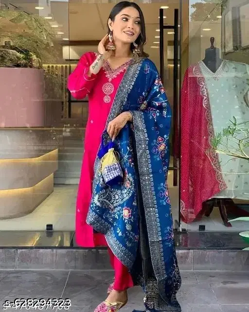 Printed Floral Dupatta Set for Women (Navy Blue, XXS)